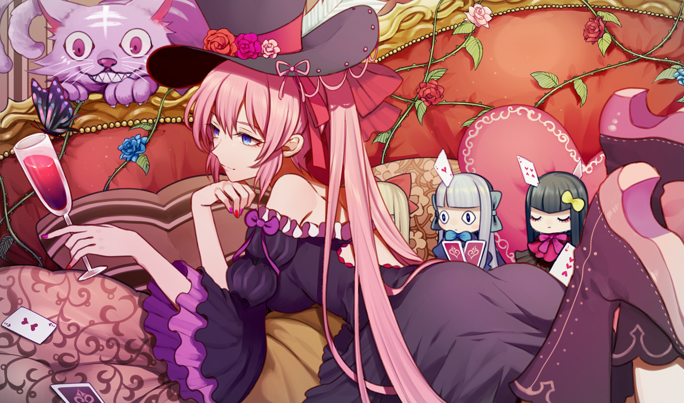 dress, flowers, harano, hat, megurine_luka, pink_hair, vocaloid