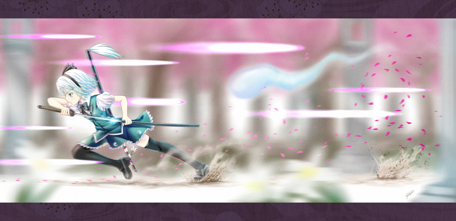gotou_hisashi, katana, konpaku_youmu, myon, short_hair, skirt, sword, touhou