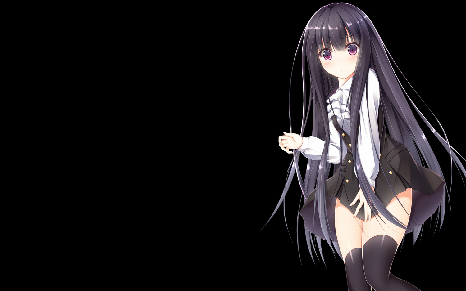 black_hair, blush, inu_x_boku_ss, jpeg_artifacts, long_hair, purple_eyes, sena_chifuyu, shirakiin_ririchiyo