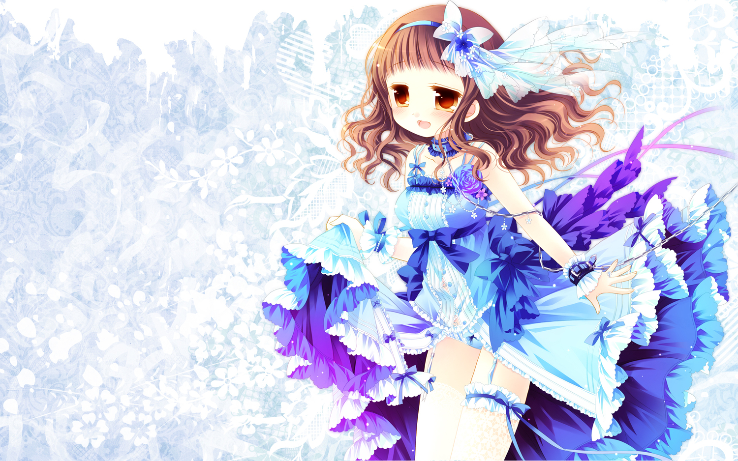 brown_hair, dress, higanbana_no_saku_yoru_ni, kusunoki_midori, lolita_fashion, panties, sakurazawa_izumi, stockings, thighhighs, underwear