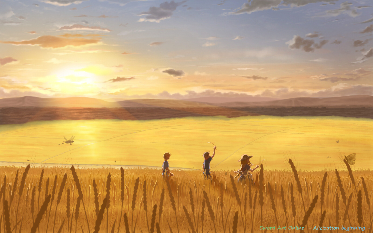 alice_zuberg, eugeo, kirigaya_kazuto, landscape, scenic, sword_art_online, yuugure
