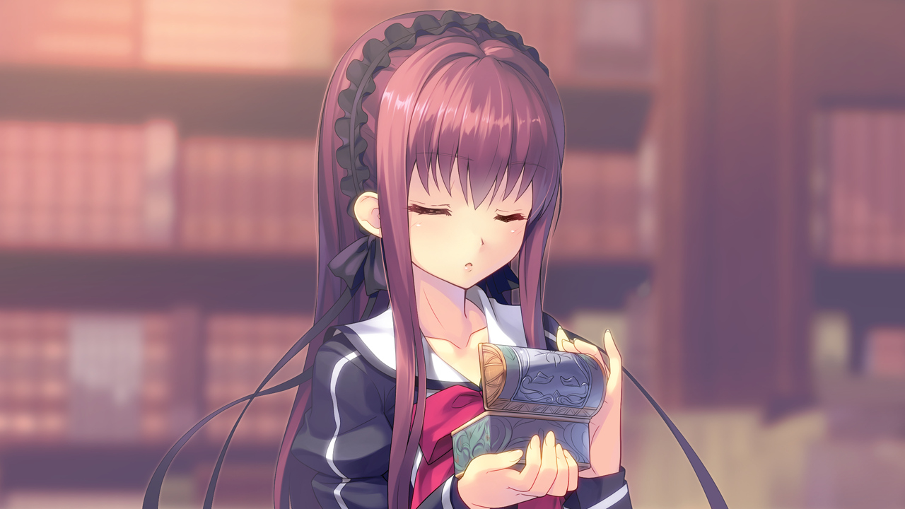 book, bow, game_cg, long_hair, ribbons, school_uniform, shishigatani_ushio, tokeijikake_no_ley_line