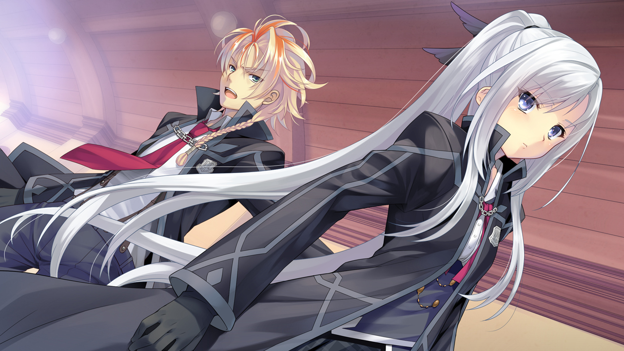 blonde_hair, blue_eyes, blush, game_cg, gloves, gray_hair, green_eyes, long_hair