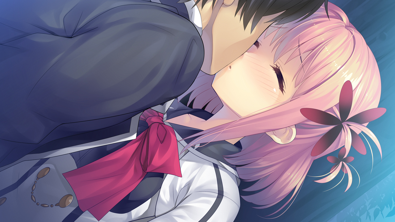 black_hair, blush, bow, furoyamachi_neko, game_cg, goka_michiru, kiss, male