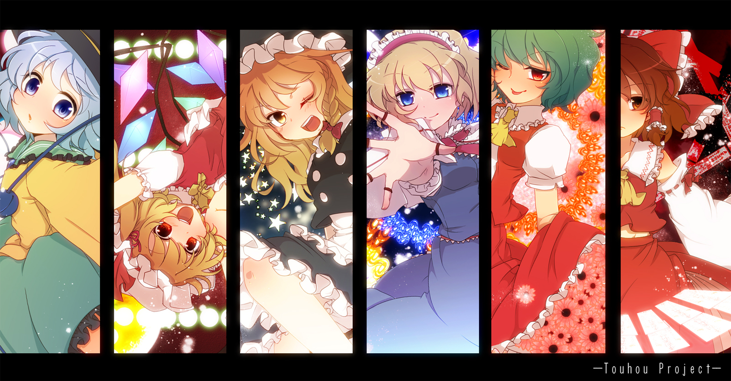 alice_margatroid, aoi_(annbi), blonde_hair, blue_eyes, blush, bow, brown_hair, flandre_scarlet