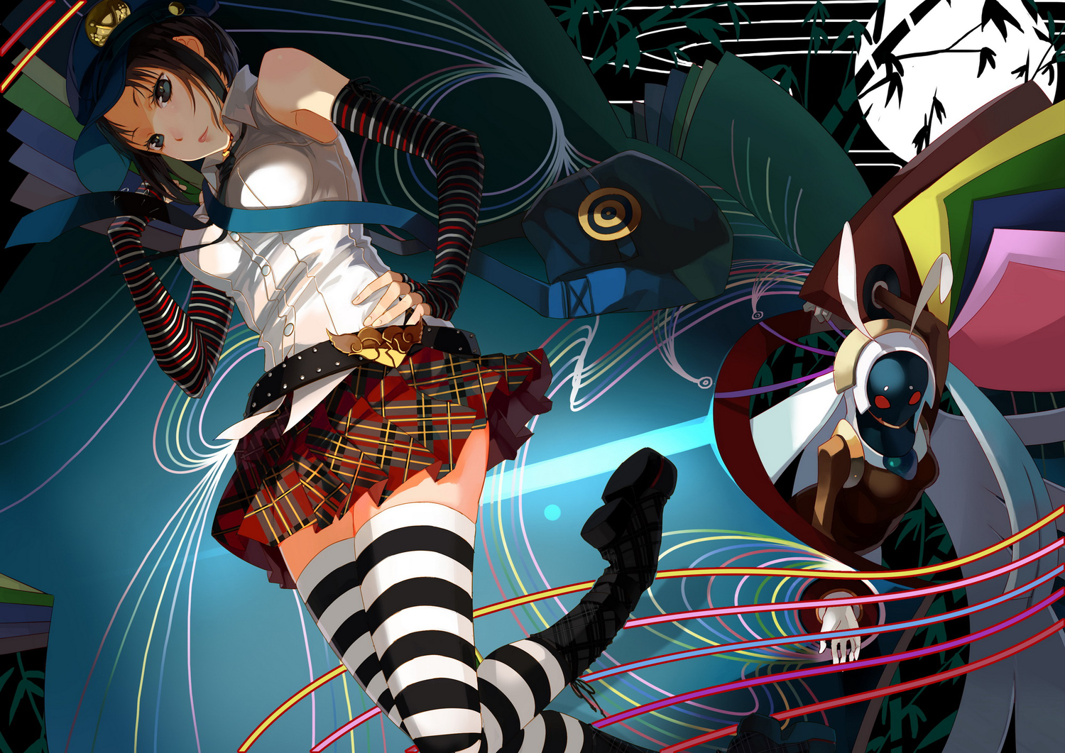 black_eyes, black_hair, boots, elbow_gloves, gloves, hat, marie_(persona_4), persona, persona_4, sherry, skirt, thighhighs, tie, zettai_ryouiki