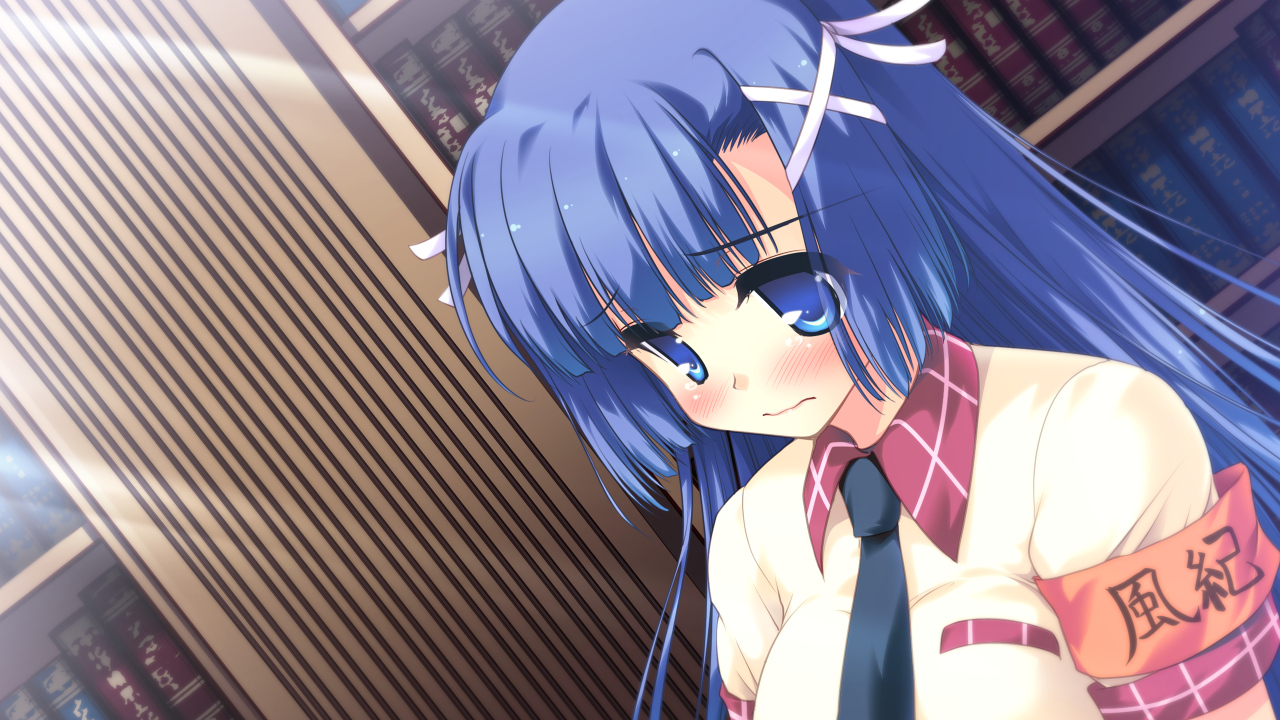 blue_eyes, blue_hair, blush, book, colorful_cure, etoiles, game_cg, long_hair