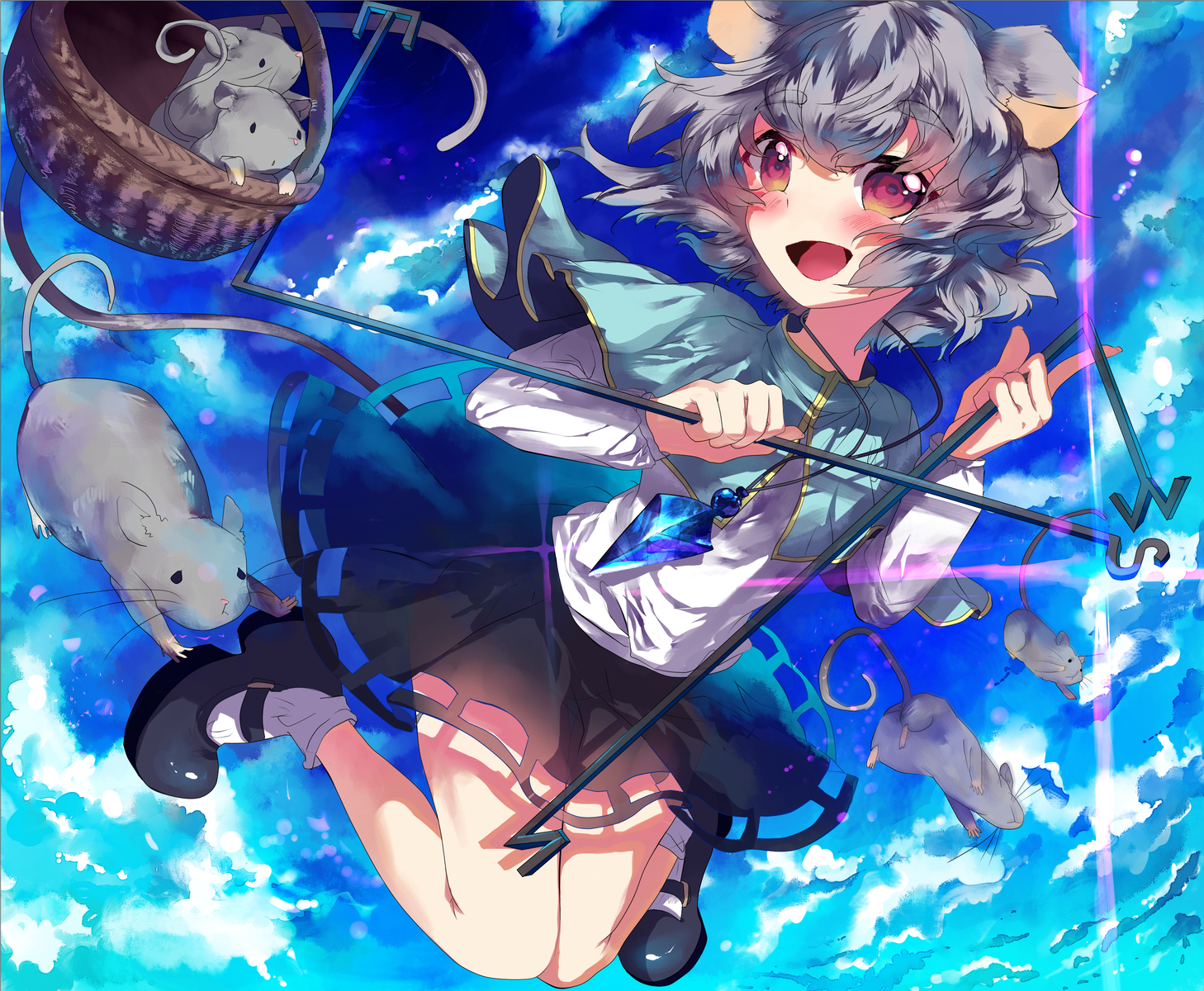 animal, animal_ears, clouds, dress, hoshika_ranoe, mouse, mousegirl, nazrin