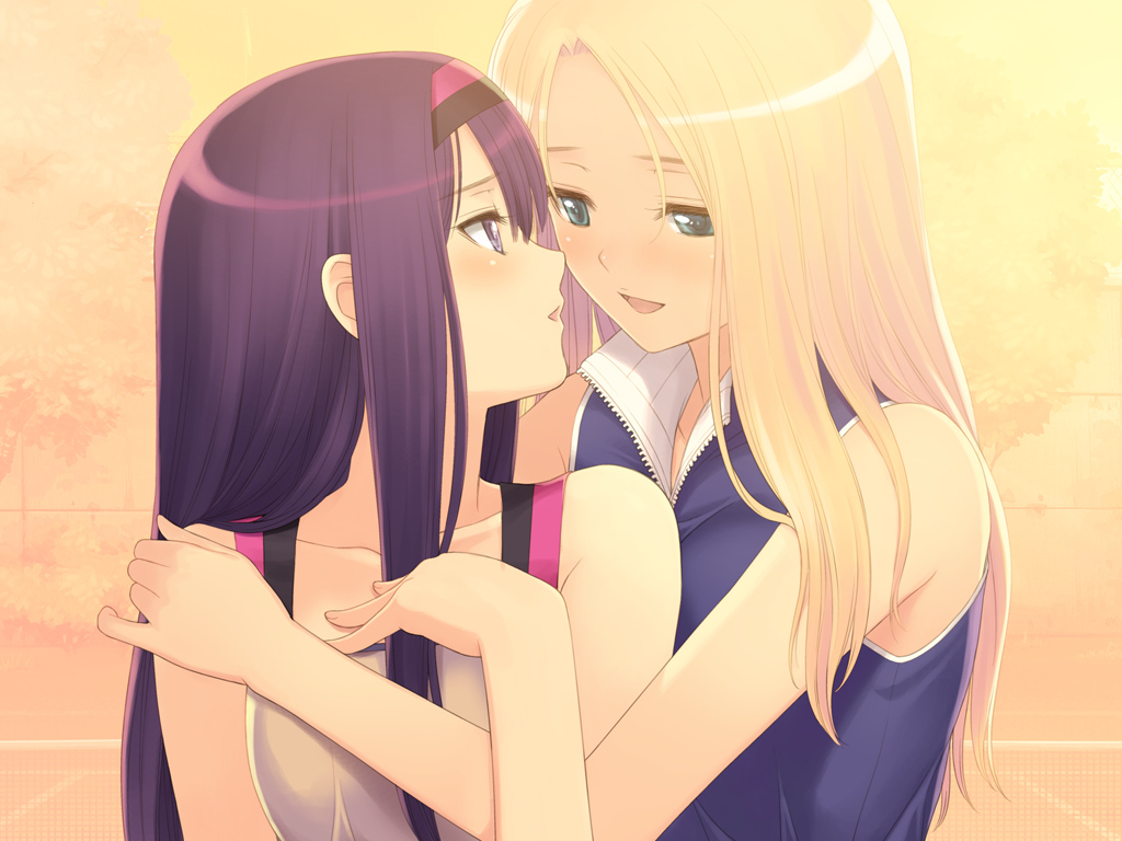 2girls, blonde_hair, date_wingfield_reiko, fault, game_cg, kamiwazumi_maya, long_hair, purple_hair, taka_tony