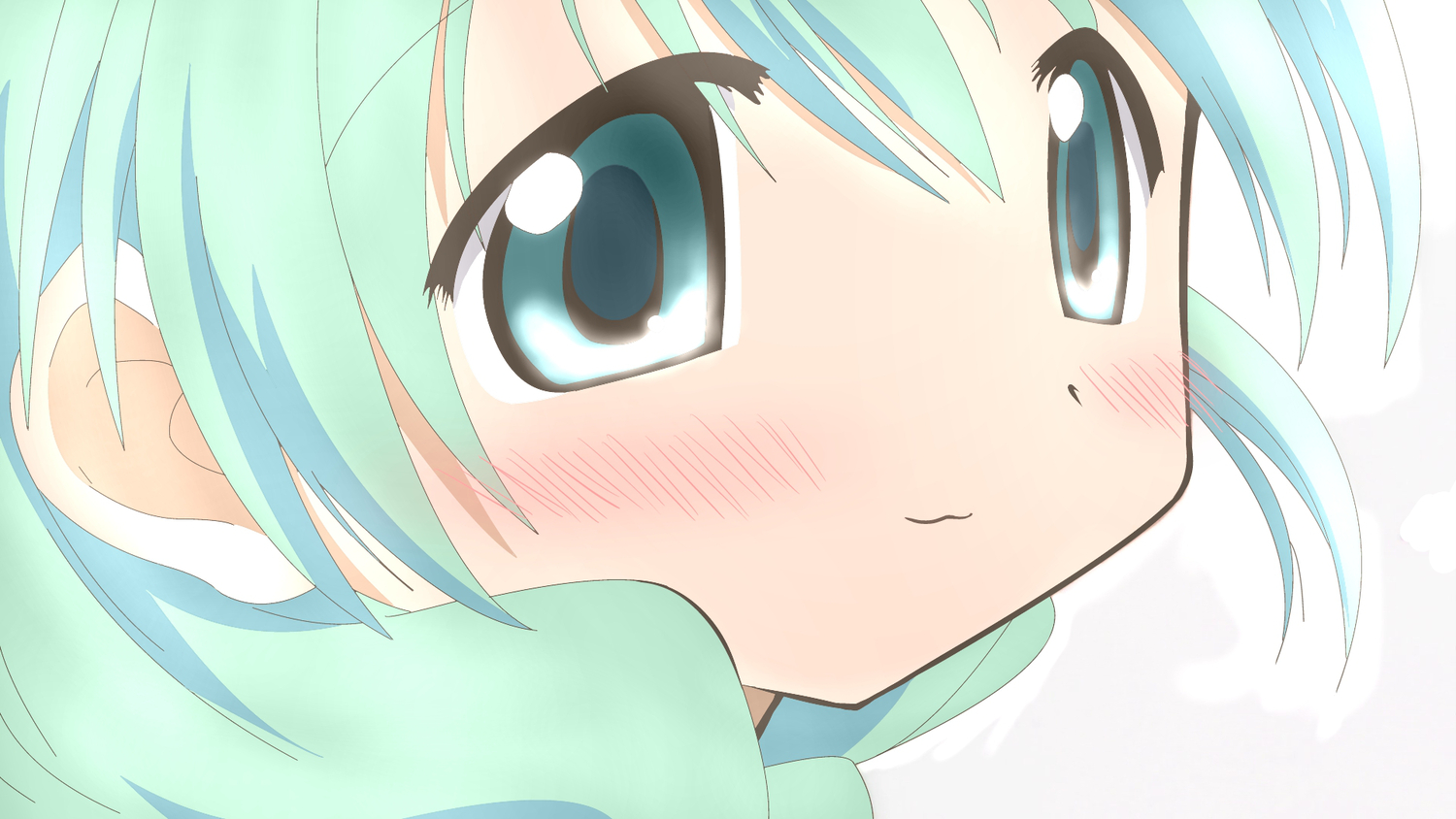blush, close, green_eyes, green_hair, hidamari_sketch, natsume, seabreez, vector