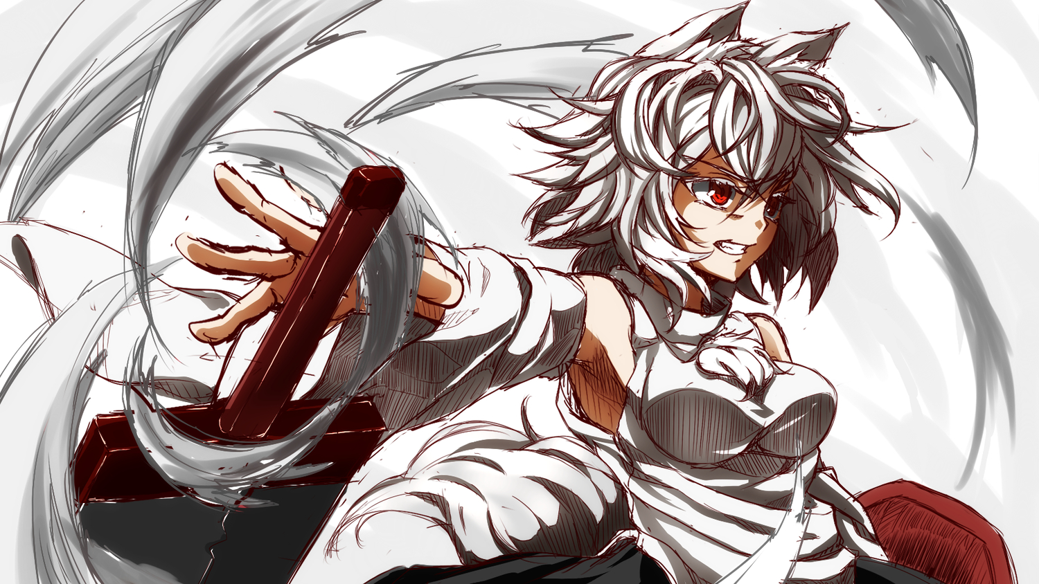 animal_ears, gray_hair, inubashiri_momiji, kamo_(yokaze), red_eyes, short_hair, sword, tail, touhou, weapon, wolfgirl