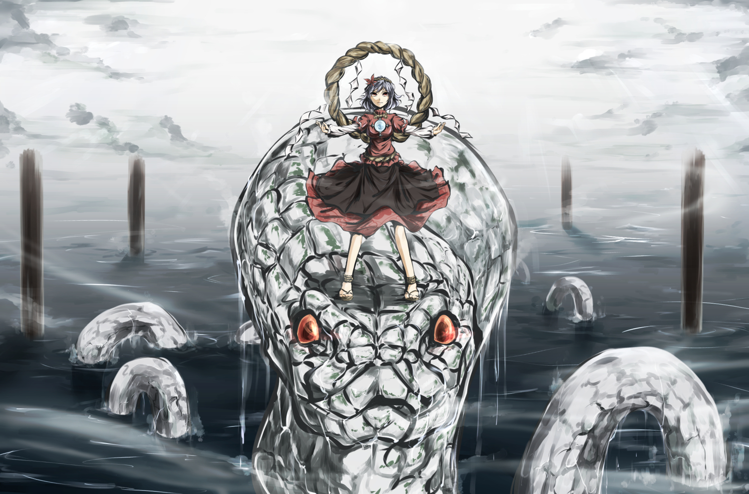 animal, noise-111, rope, snake, touhou, water, yasaka_kanako