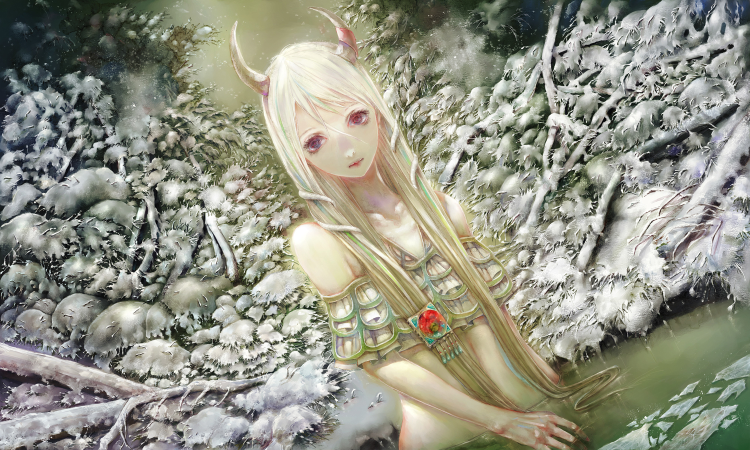 horns, kamishirasawa_keine, snow, touhou, water, white_hair, yogisya