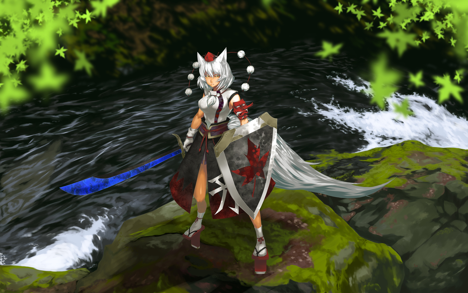 animal_ears, inubashiri_momiji, muchakushoku, sword, touhou, weapon, wolfgirl