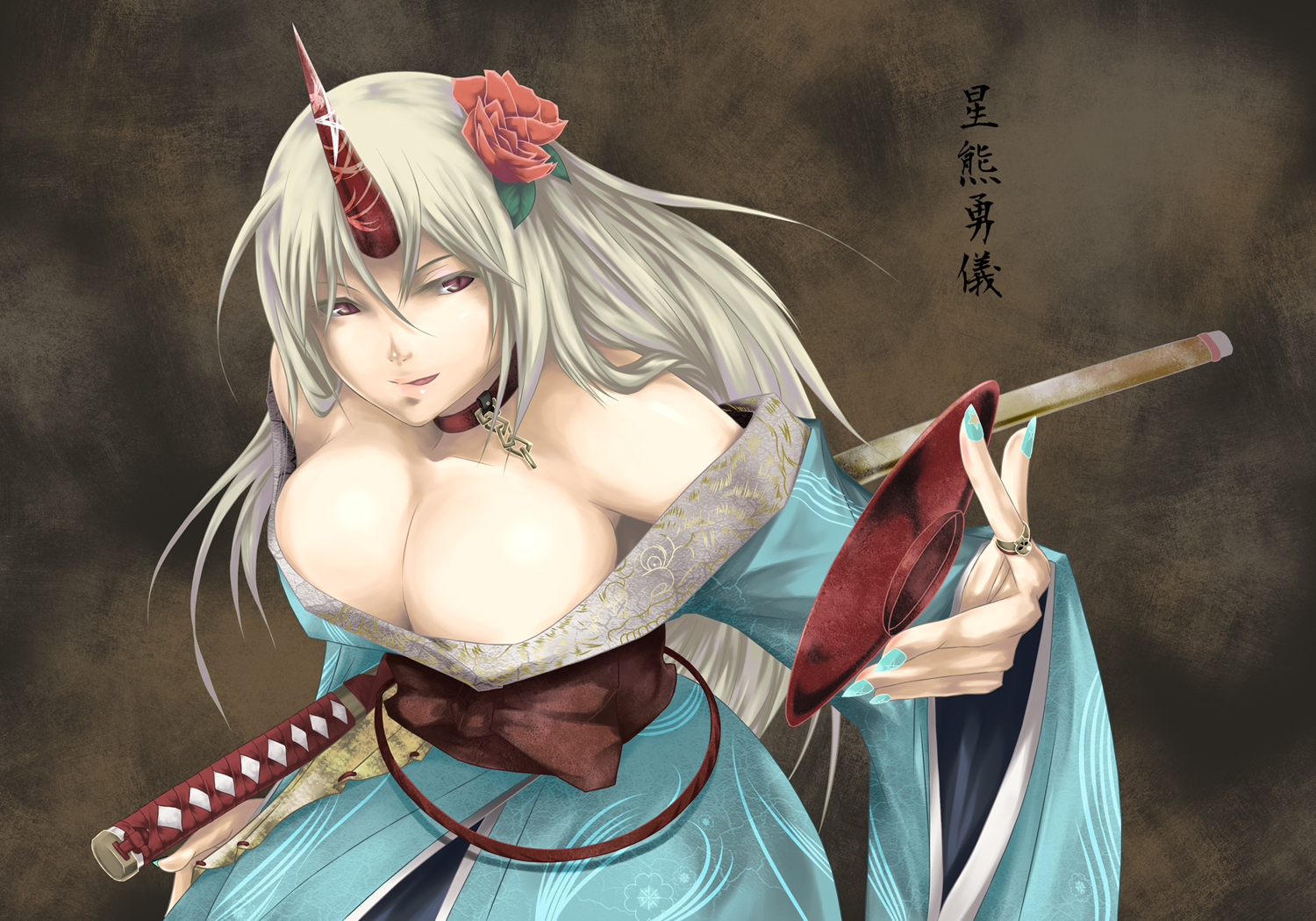 breasts, cleavage, horns, hoshiguma_yuugi, muchakushoku, touhou