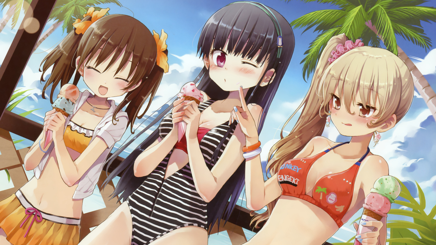 bikini, chiba_sadoru, cropped, dengeki_moeoh, food, ice_cream, original, scan