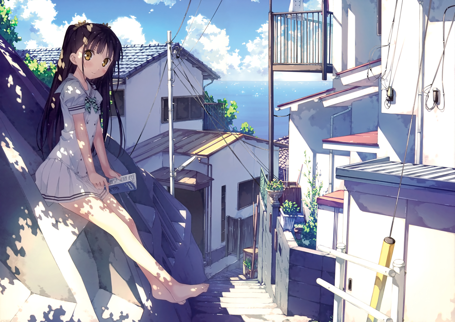 5_nenme_no_houkago, kantoku, long_hair, nagisa_(kantoku), original, scan, school_uniform, summer