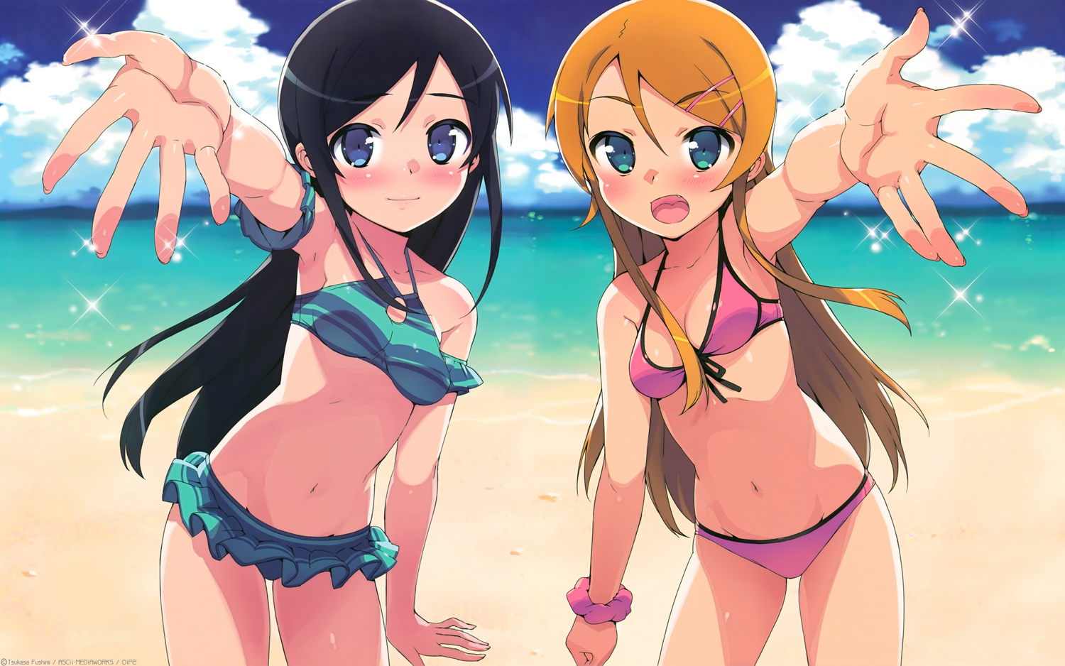aragaki_ayase, beach, bikini, kousaka_kirino, ootomo_takuji, ore_no_imouto_ga_konna_ni_kawaii_wake_ga_nai, swimsuit