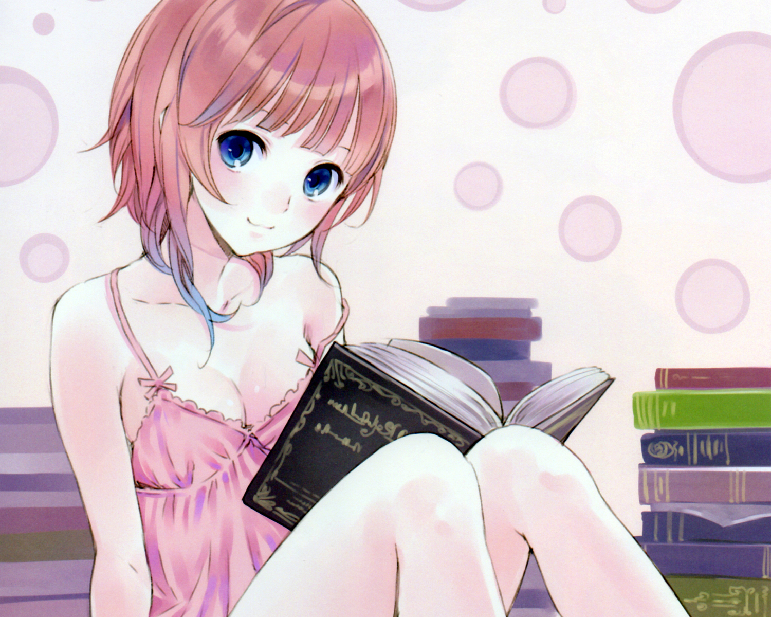 atelier_rorona, book, breasts, cleavage, kishida_mel, pink_hair, rororina_fryxell