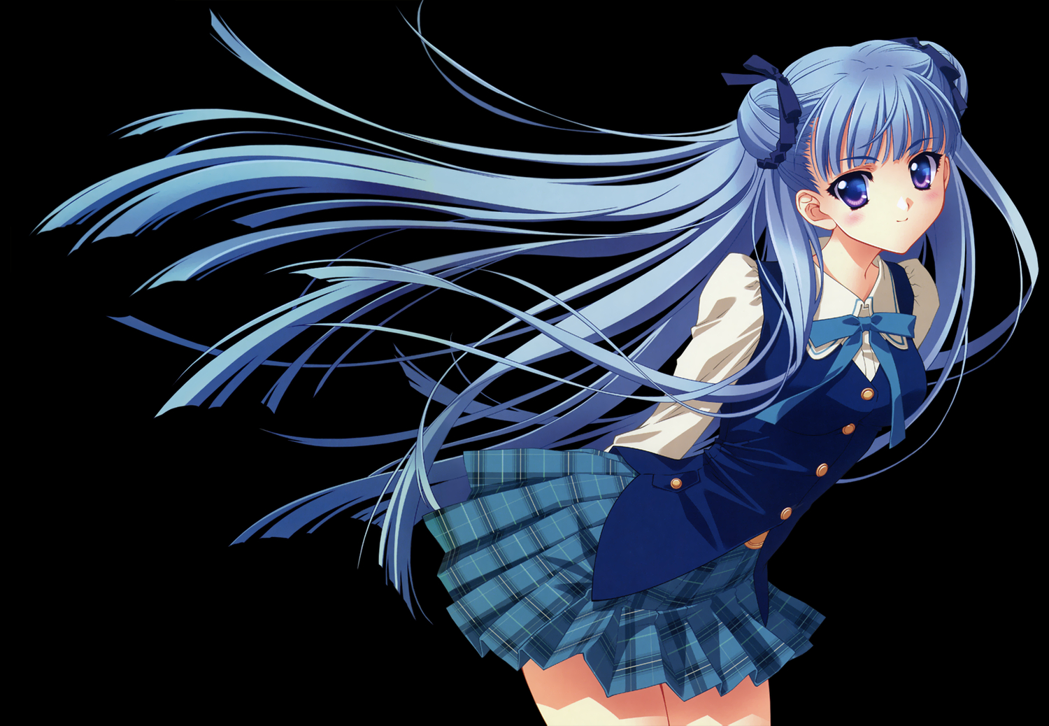 blue_eyes, blue_hair, carnelian, long_hair, para-sol, school_uniform, transparent, yatabe_noa