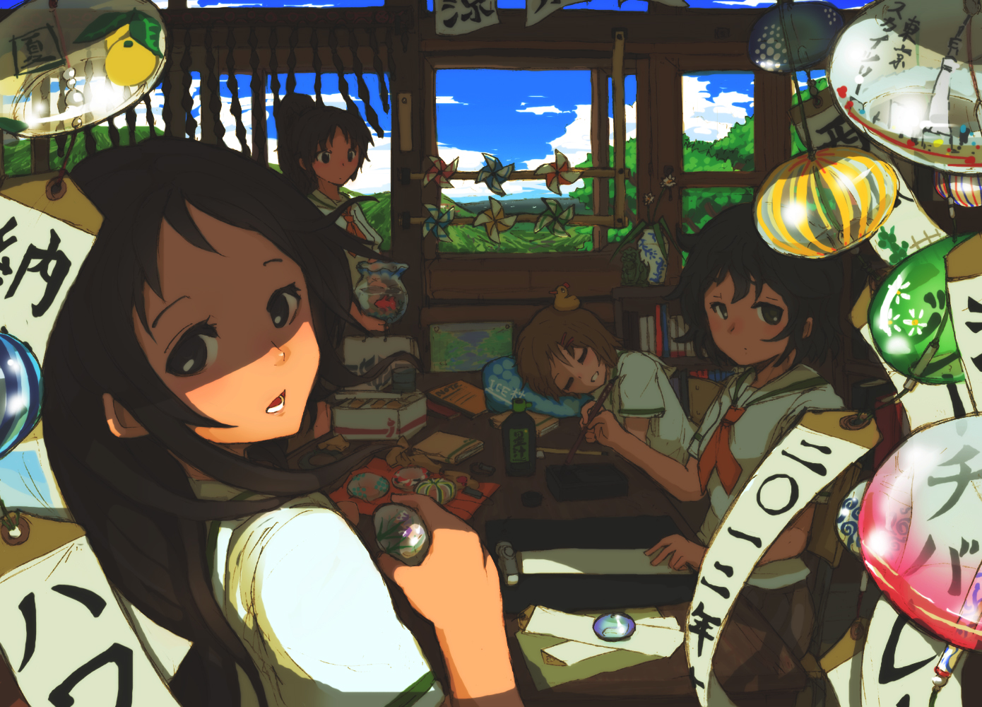 black_hair, brown_eyes, brown_hair, ponytail, school_uniform, sonjow4