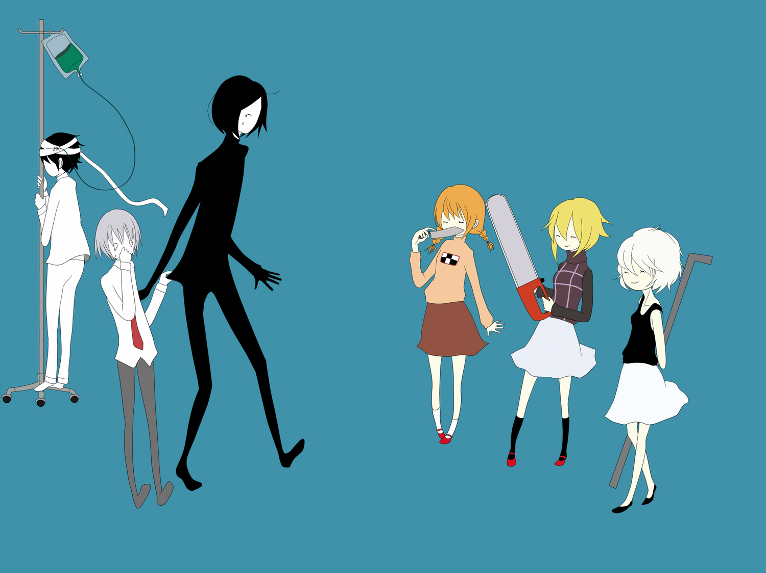 blonde_hair, chainsaw, cripple-tan, .flow, knife, madotsuki, sabitsuki, seccom_masada