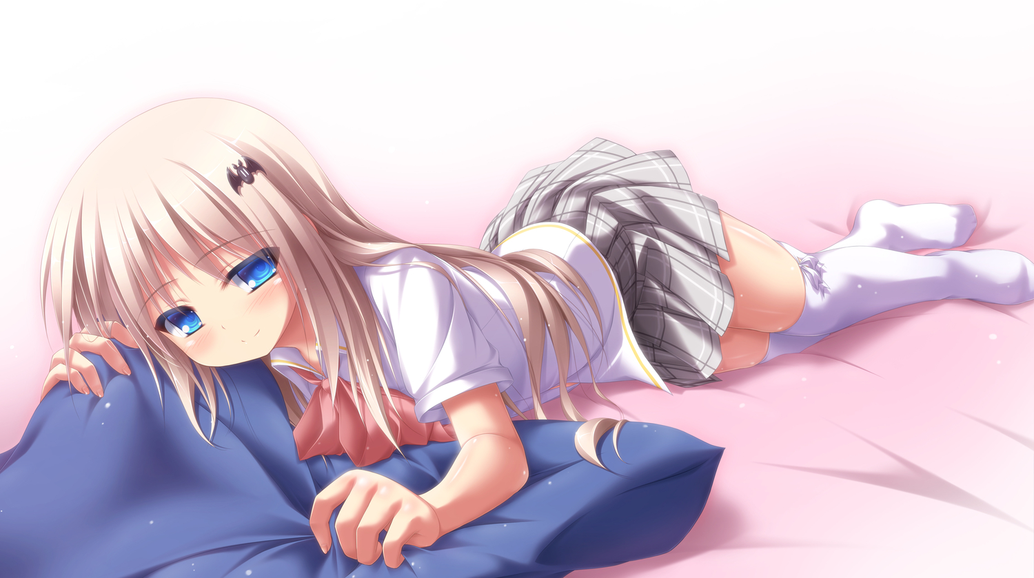 blue_eyes, gray_hair, little_busters!, long_hair, mizunoe_kotaru, noumi_kudryavka, school_uniform, thighhighs