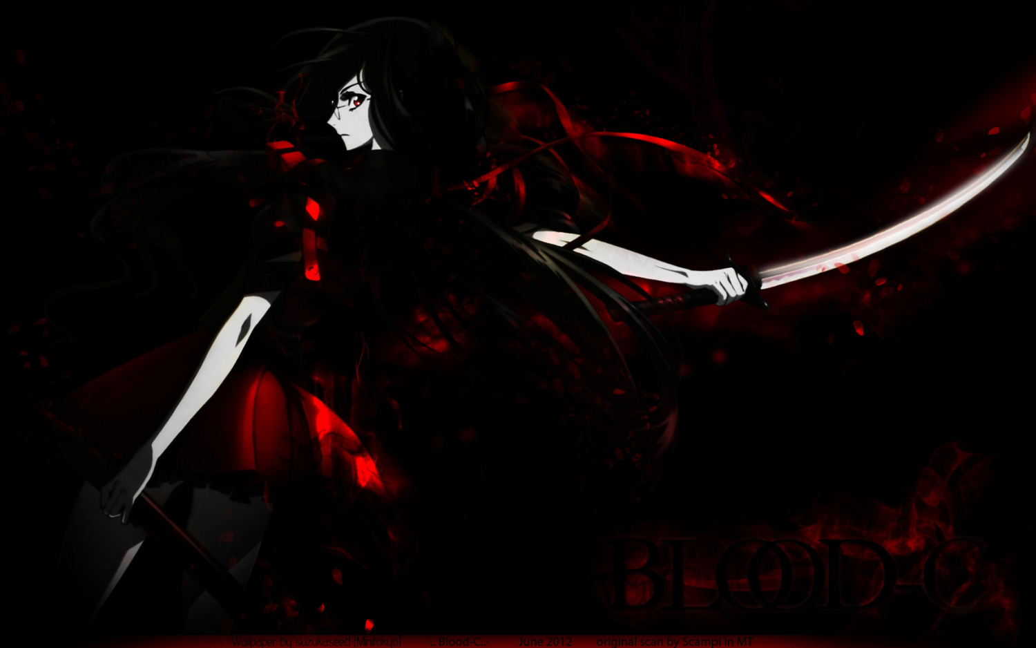black_hair, blood-c, kisaragi_saya, red_eyes, sword, tagme, weapon