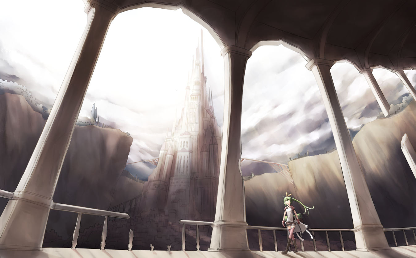 boots, green_eyes, green_hair, kokotetsu, long_hair, original, twintails