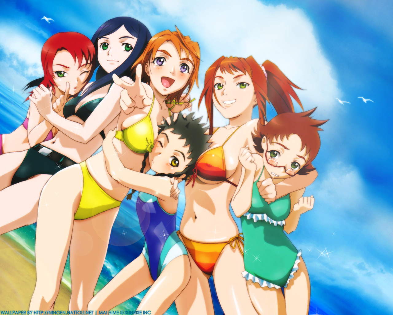 glasses, kikukawa_yukino, kuga_natsuki, mai-hime, minagi_mikoto, sugiura_midori, swimsuit, tokiha_mai