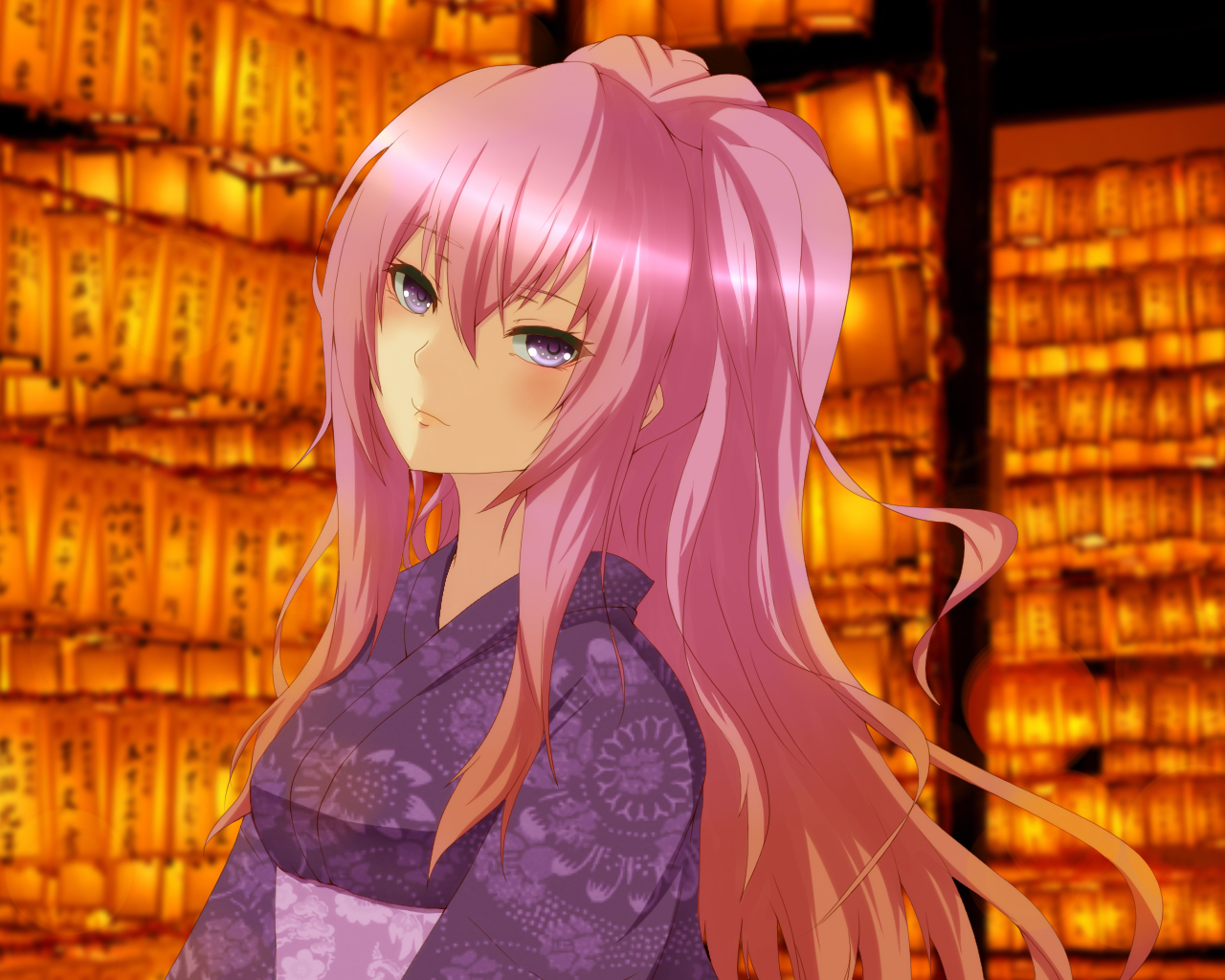 daburu, japanese_clothes, kimono, long_hair, megurine_luka, pink_hair, purple_eyes, vocaloid