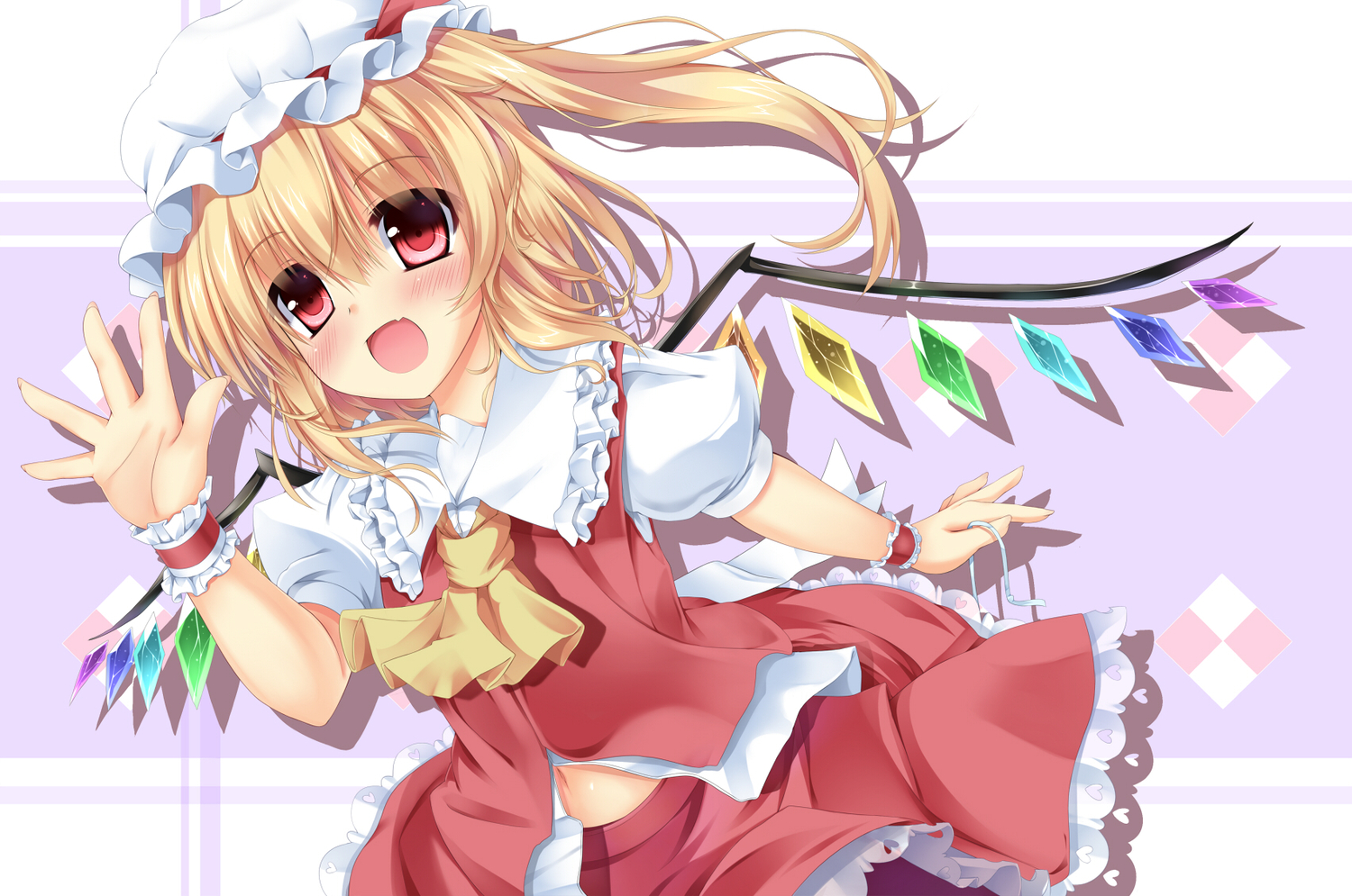 blonde_hair, blush, fang, flandre_scarlet, fujieda_uzuki, hat, ponytail, red_eyes