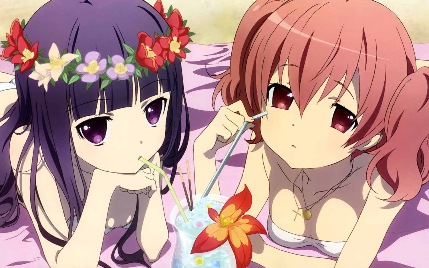 2girls, breasts, cleavage, inu_x_boku_ss, jpeg_artifacts, roromiya_karuta, shirakiin_ririchiyo, tagme