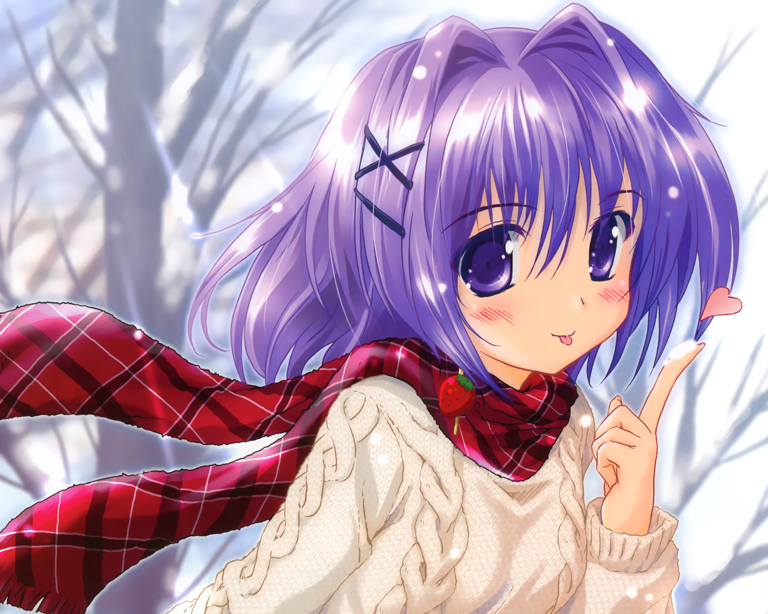 blush, cropped, komatsu_eiji, original, purple_eyes, purple_hair, scarf
