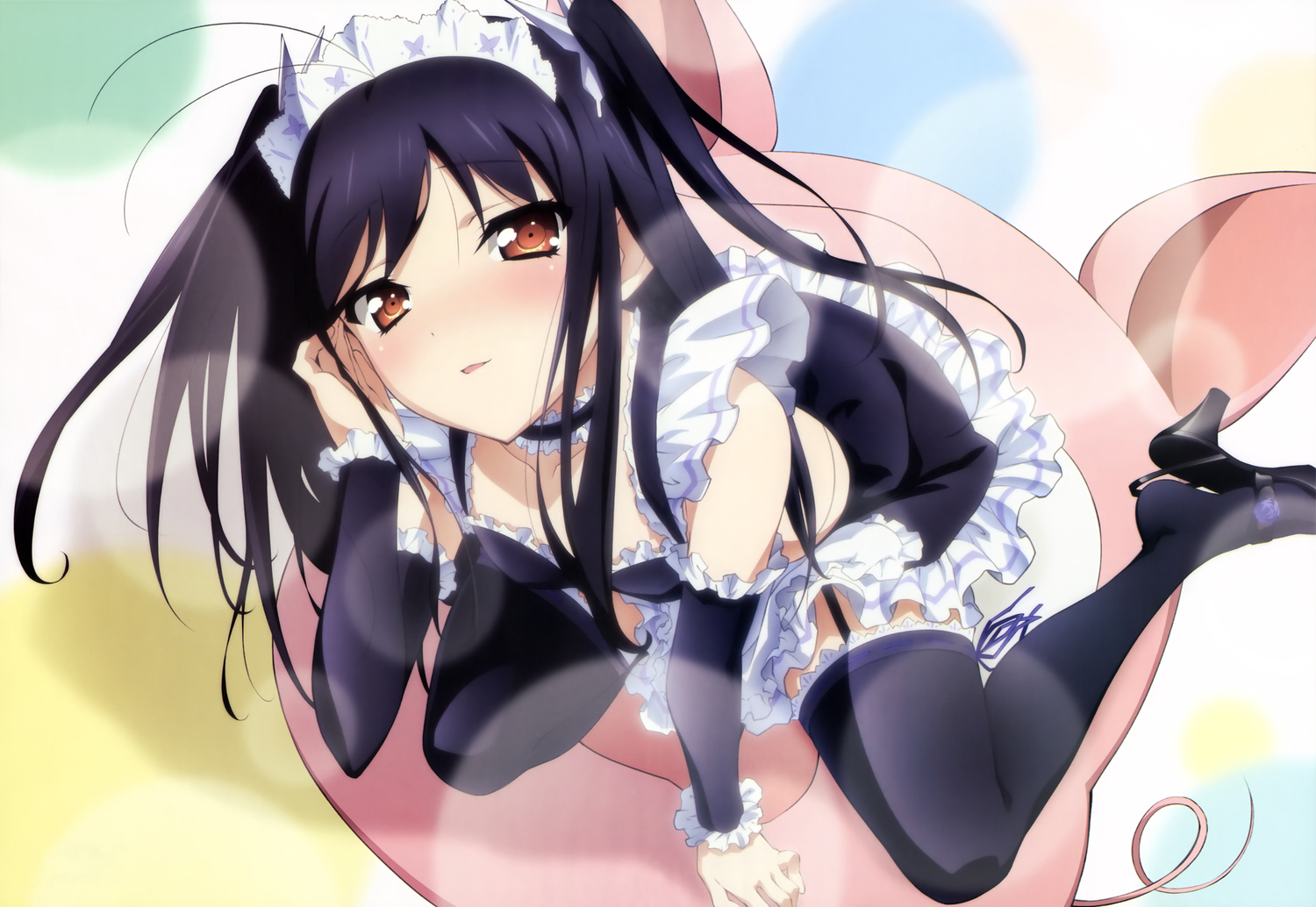 accel_world, black_hair, kuro_yuki_hime, long_hair, maid, megami, scan, stockings
