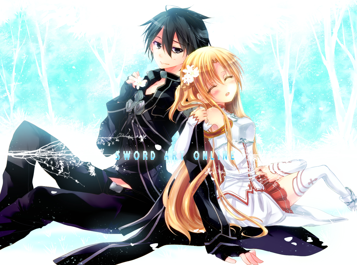 kirigaya_kazuto, sleeping, sword_art_online, thighhighs, yuuki_asuna, yuuki_sara