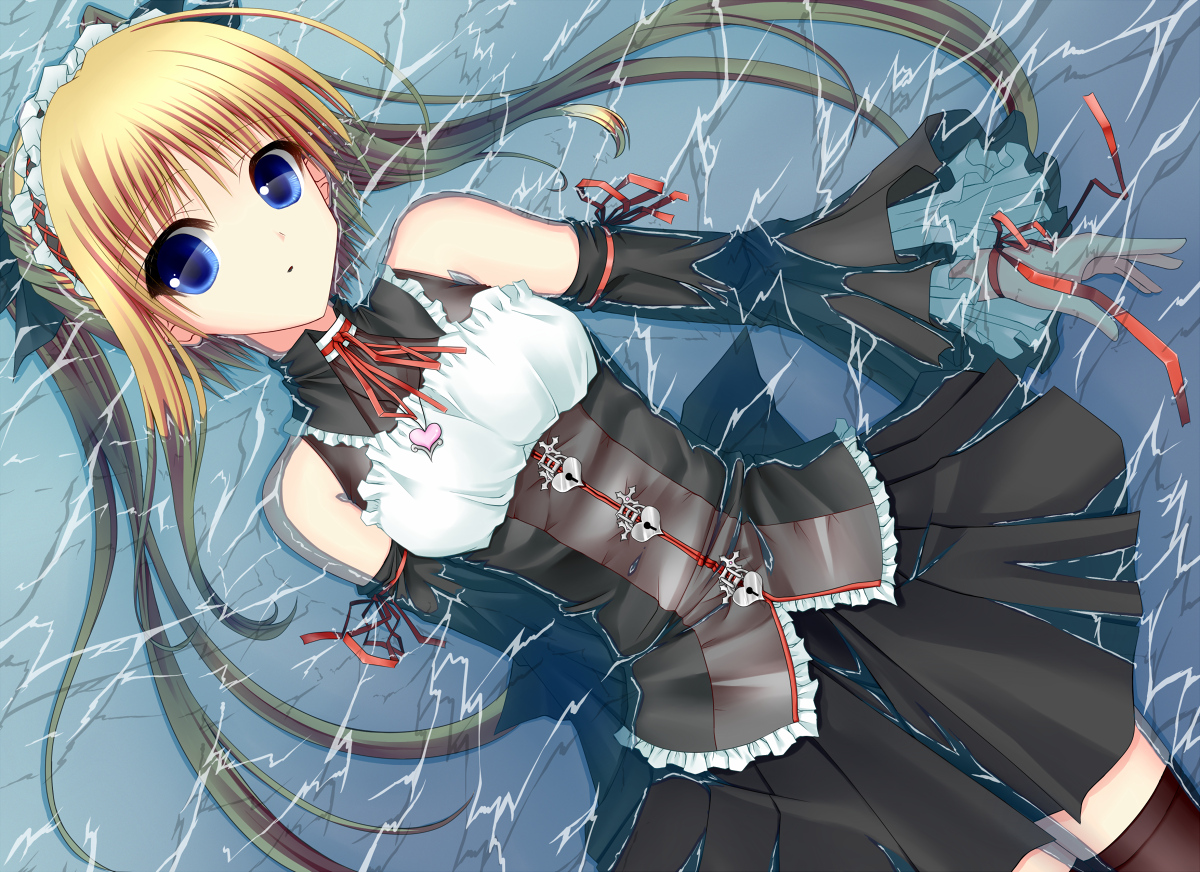 blonde_hair, blue_eyes, dress, long_hair, original, shouyan, tagme, wet