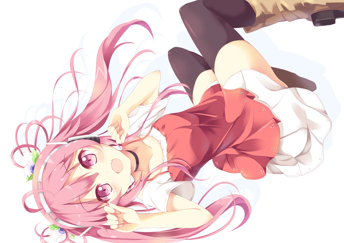 headphones, nibiiro_shizuka, original, pink_eyes, pink_hair, thighhighs