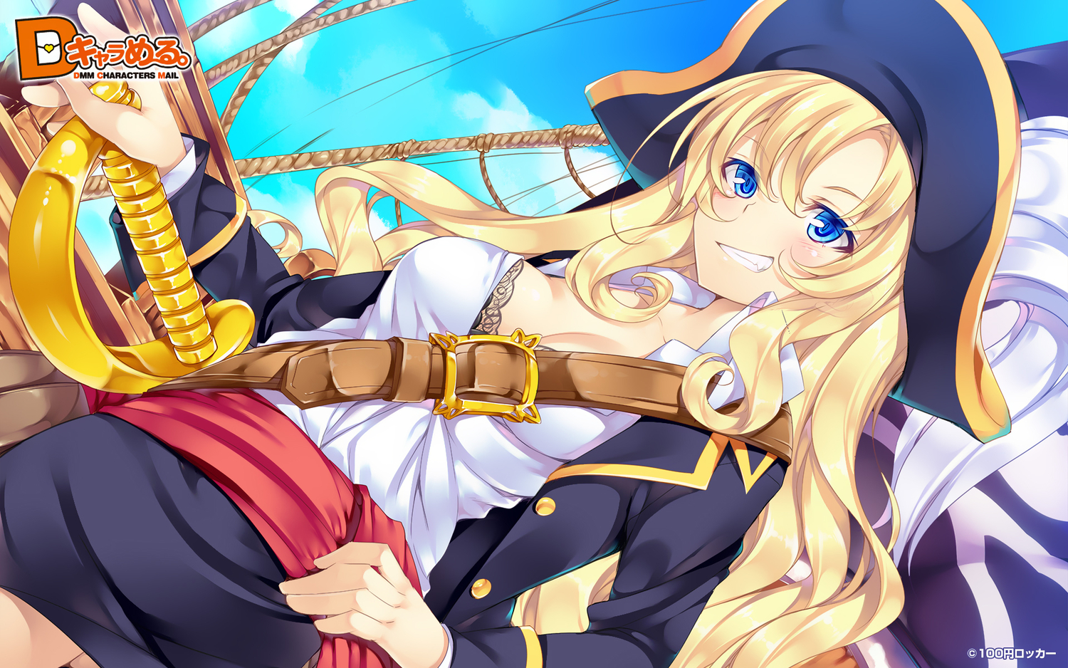 bra, breasts, cleavage, d_chara_mail, dmm, ichijou_hitoshi, original, pirate, underwear