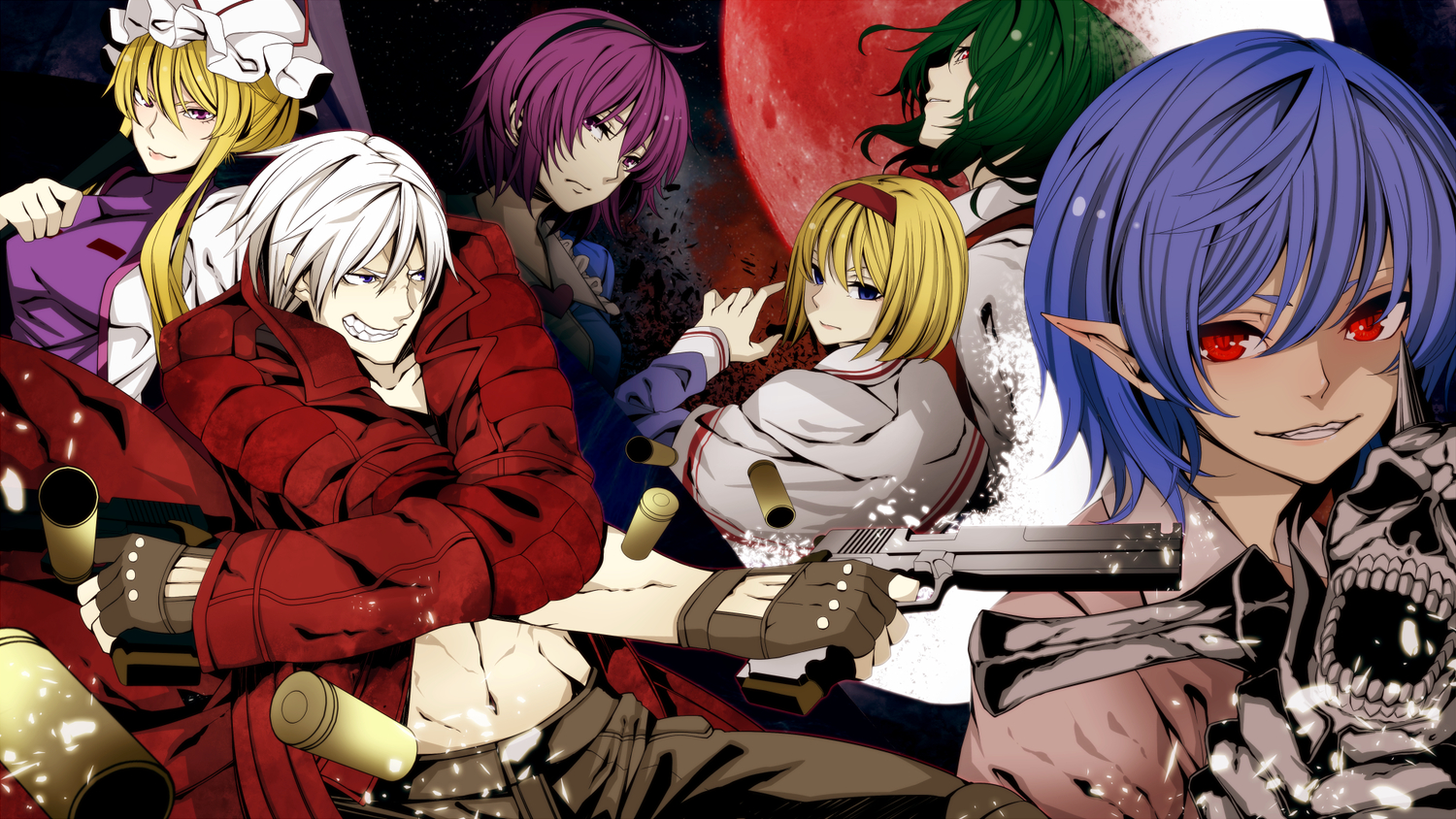 alice_margatroid, blonde_hair, blue_eyes, blue_hair, crossover, dante, devil_may_cry, gray_hair