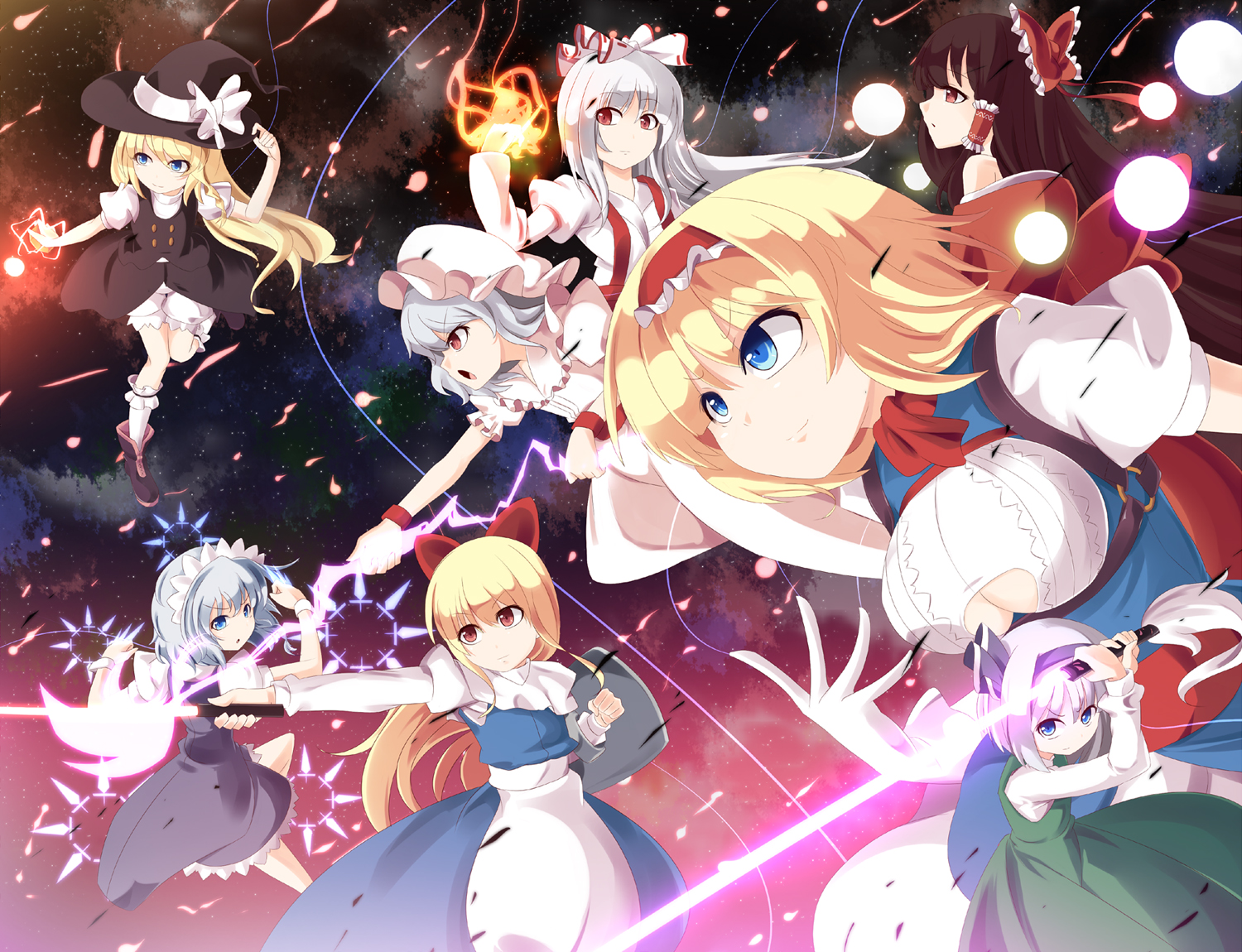 alice_margatroid, blonde_hair, blue_eyes, bow, braids, breasts, brown_hair, cleavage