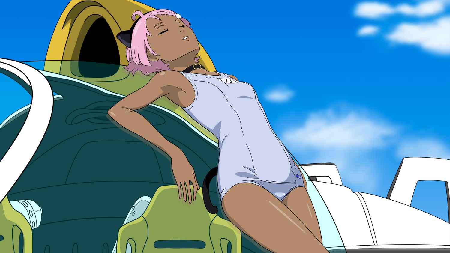 collar, elena_peoples, eureka_seven_ao, pink_hair, short_hair, swimsuit, vector