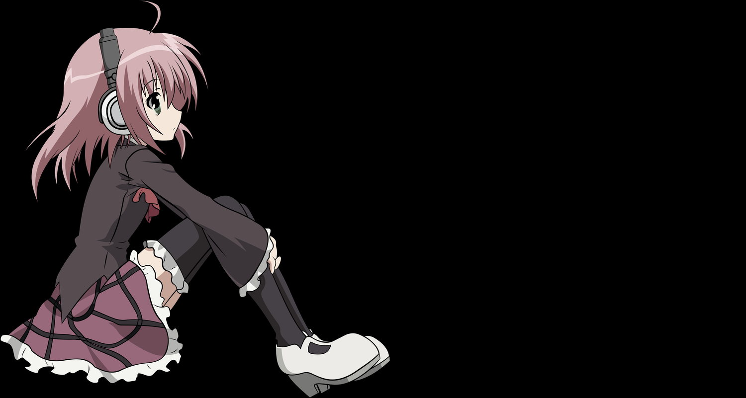green_eyes, headphones, pink_hair, sakurano_kurimu, school_uniform, seitokai_no_ichizon, short_hair, skirt, thighhighs, transparent, vector, zettai_ryouiki