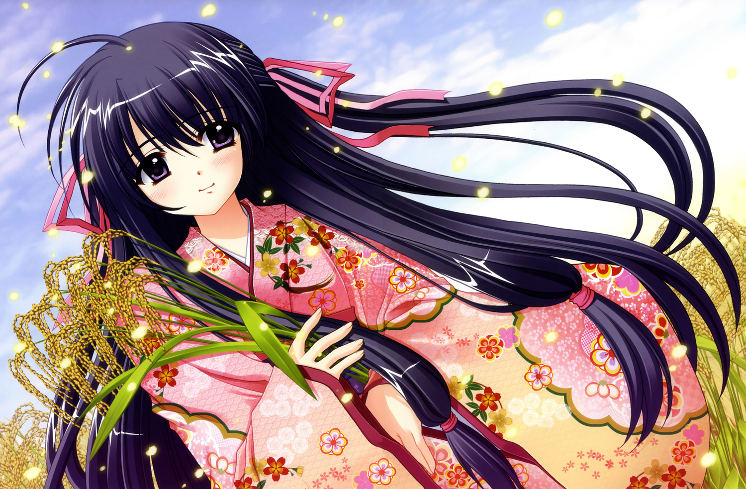 akita_komachi, japanese_clothes, kimono, long_hair, marriage_royale, nishimata_aoi, purple_eyes, purple_hair, ribbons