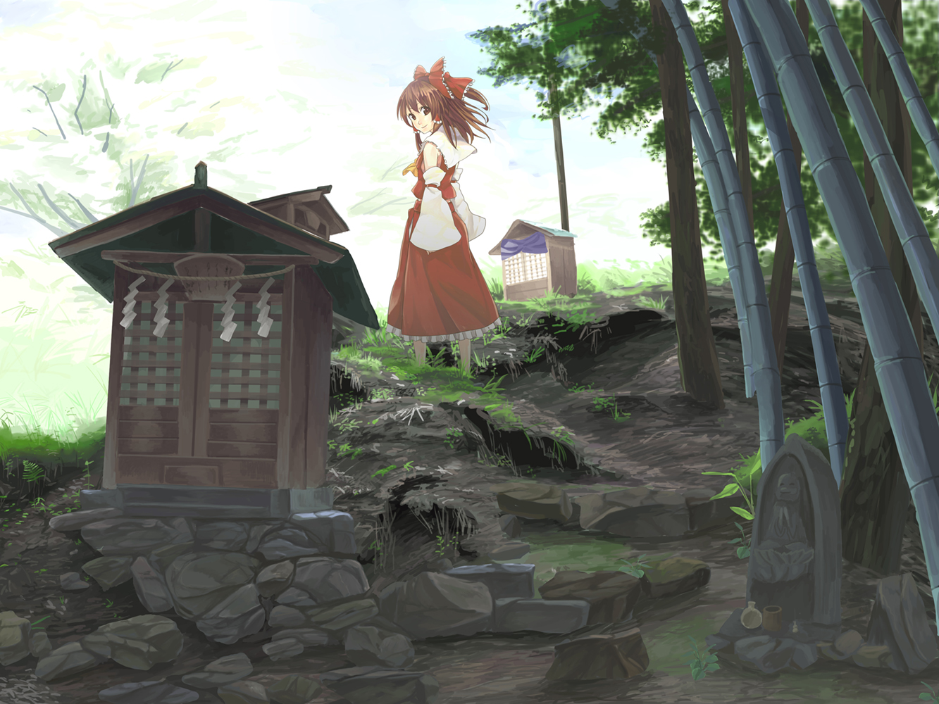 bow, brown_eyes, brown_hair, hakurei_reimu, japanese_clothes, kinoto_(ruindivinity), long_hair, miko