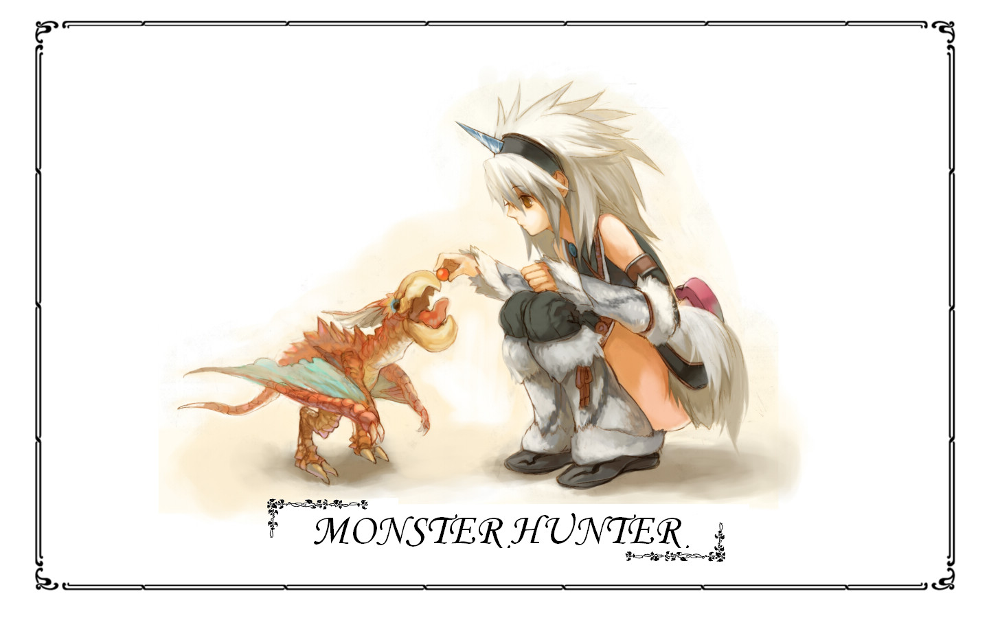armor, brown_eyes, elbow_gloves, food, gloves, horns, jpeg_artifacts, kirin_(armor)