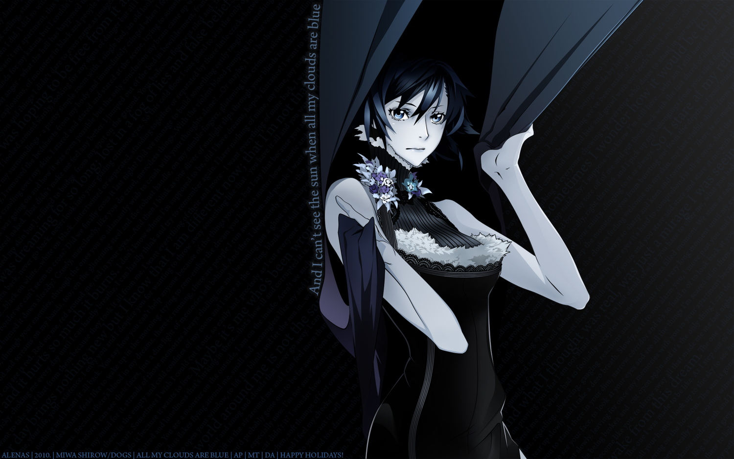 blue, dogs:_bullets_&_carnage, flowers, fuyumine_naoto, miwa_shirow, monochrome, short_hair, vector