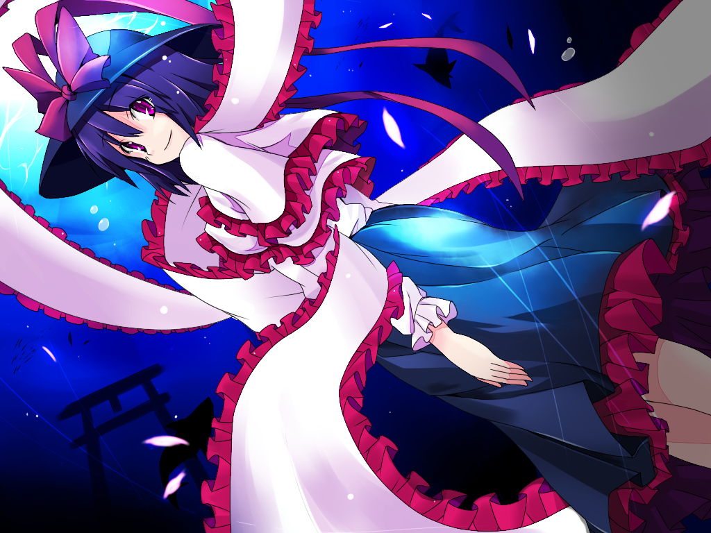 hat, nagae_iku, pink_eyes, purple_hair, shijimi-sama, short_hair, touhou, underwater