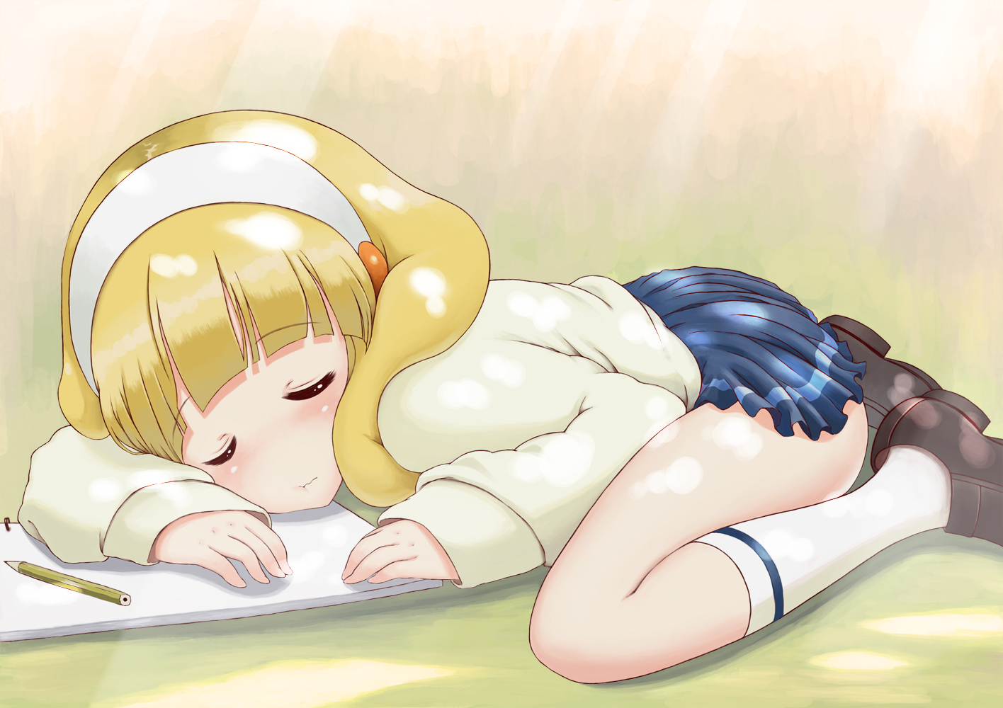blonde_hair, blush, headband, kise_yayoi, kneehighs, paper, peacemaker777, precure