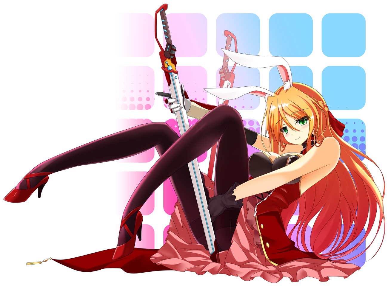 animal_ears, blonde_hair, bunny_ears, bunnygirl, corset, fatkewell, green_eyes, long_hair